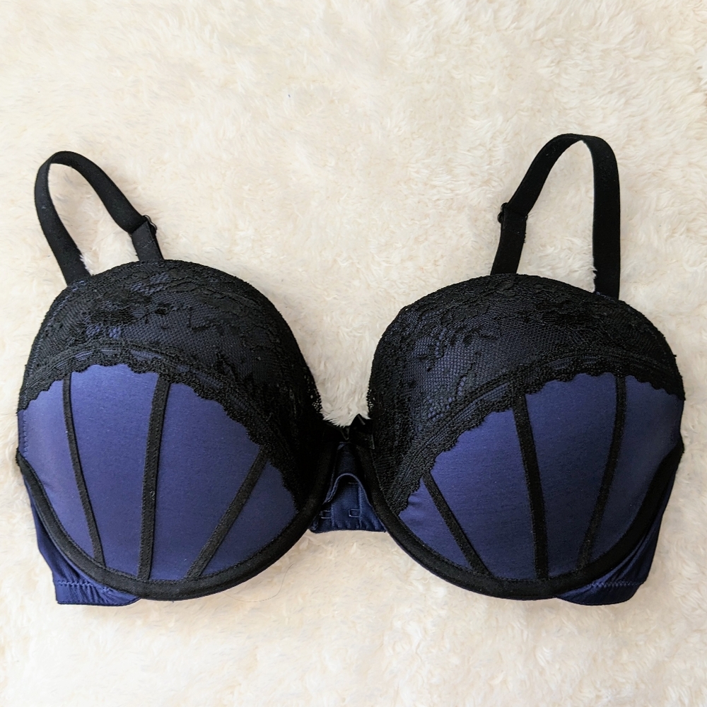 Black & Purple Lace-Trim Push-Up Bra - Women Intimates